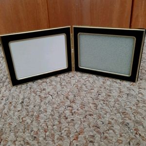 2-photo black and gold metal desk picture frame